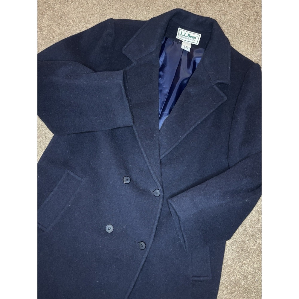 VINTAGE L.L. Bean Wool Women's Double-Breasted Pea Coat Navy Blue Size 18 Heavy